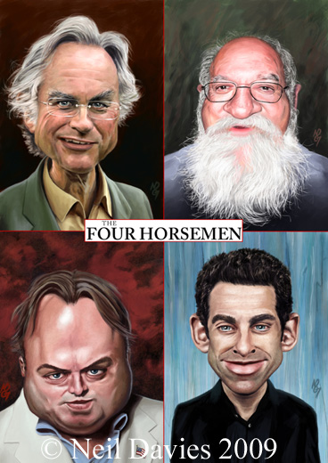 caricatures of atheism's 'Four Horsemen'