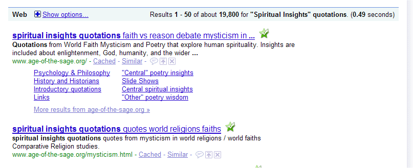 [screenshot of google search results for spiritual insights quotations]