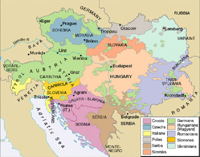 Map showing how the Habsburg Empire was peopled by various races.