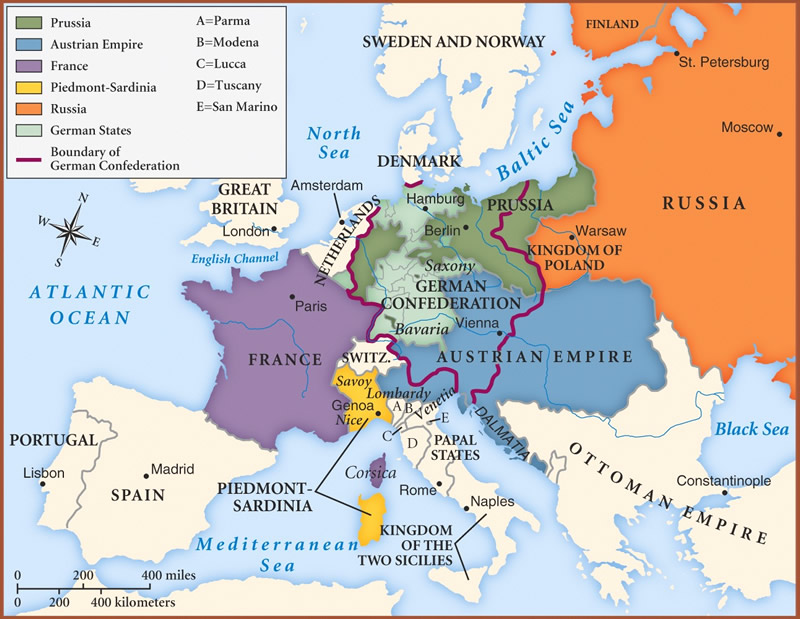 The European map before the revolutions of 1848