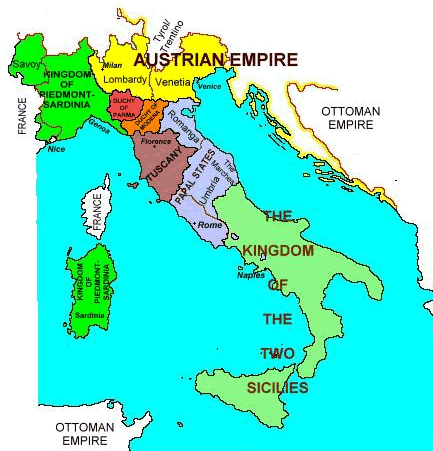 Map showing how much of a territorial gain Lombardy would represent to Piedmont-Sardinia