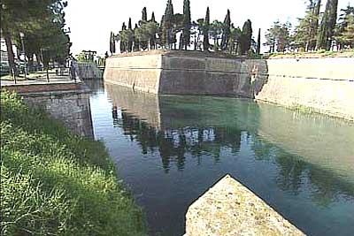 The moated walls of the historic fortress of Peschiera