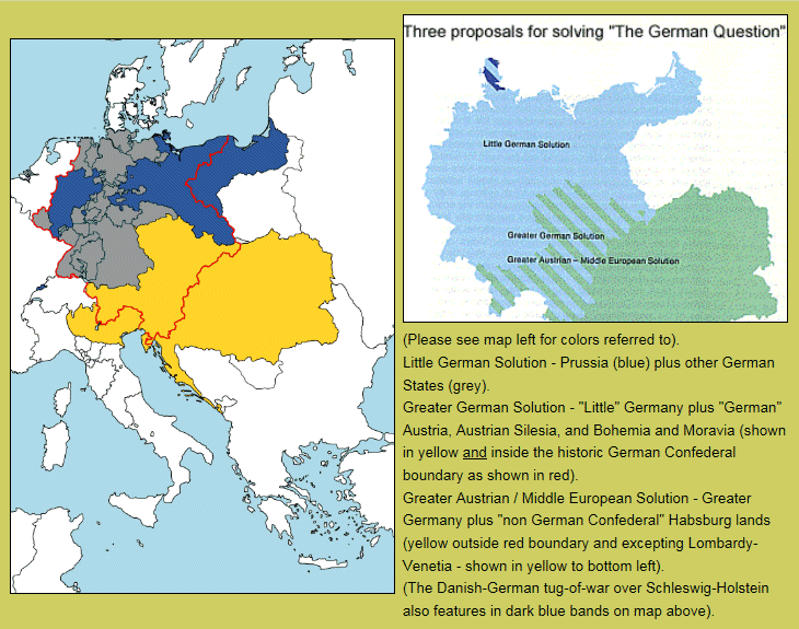 map showing three proposed answers to the - German Question