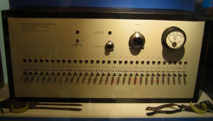 milgram's shocks box with its display of controls and - it must be said - warnings