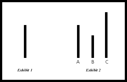 Image of card with three lines each of differing lengths