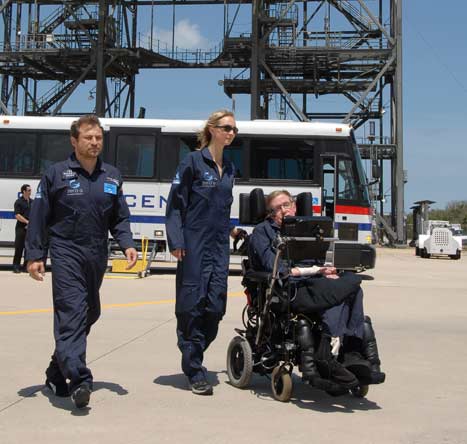 Stephen Hawking just prior to taking a zero gravity flight