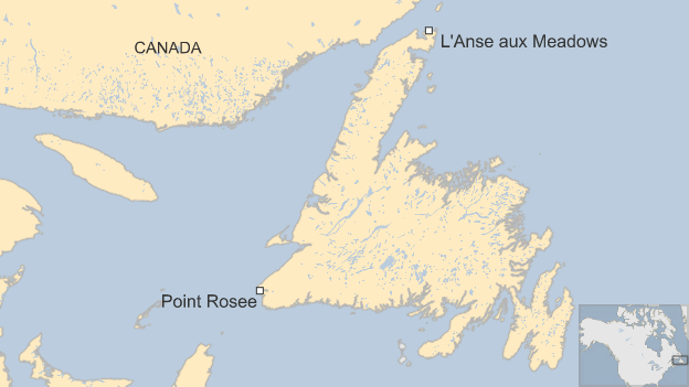 map of Newfoundland showing - North american - viking settlememt sites