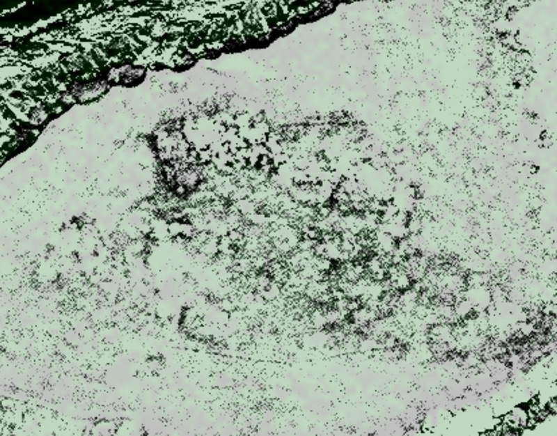 processed image from infra-red remote-sensing space satellite sources showing possible structures lines at Point Rosee / Point Rosie